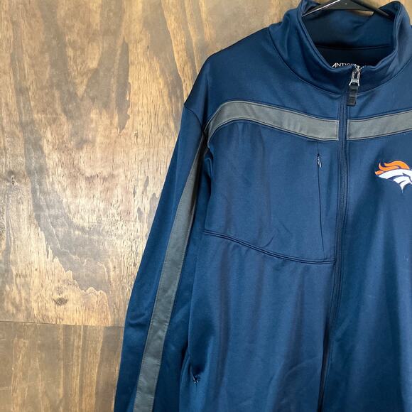 Antigua Mens Jacket Blue Denver Broncos Track Full Zip Mock Neck XLarge - Picture 4 of 12